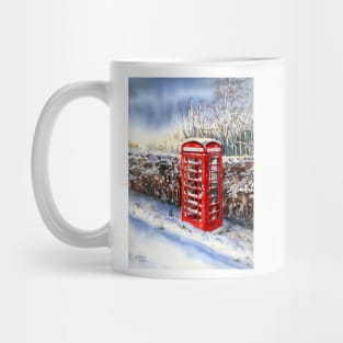 Red telephone box in the snow Mug